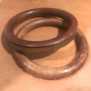 Wooden Bangles Set One with Gold like designs